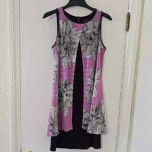 Sleeveless Pink Floral Overlay Dress by